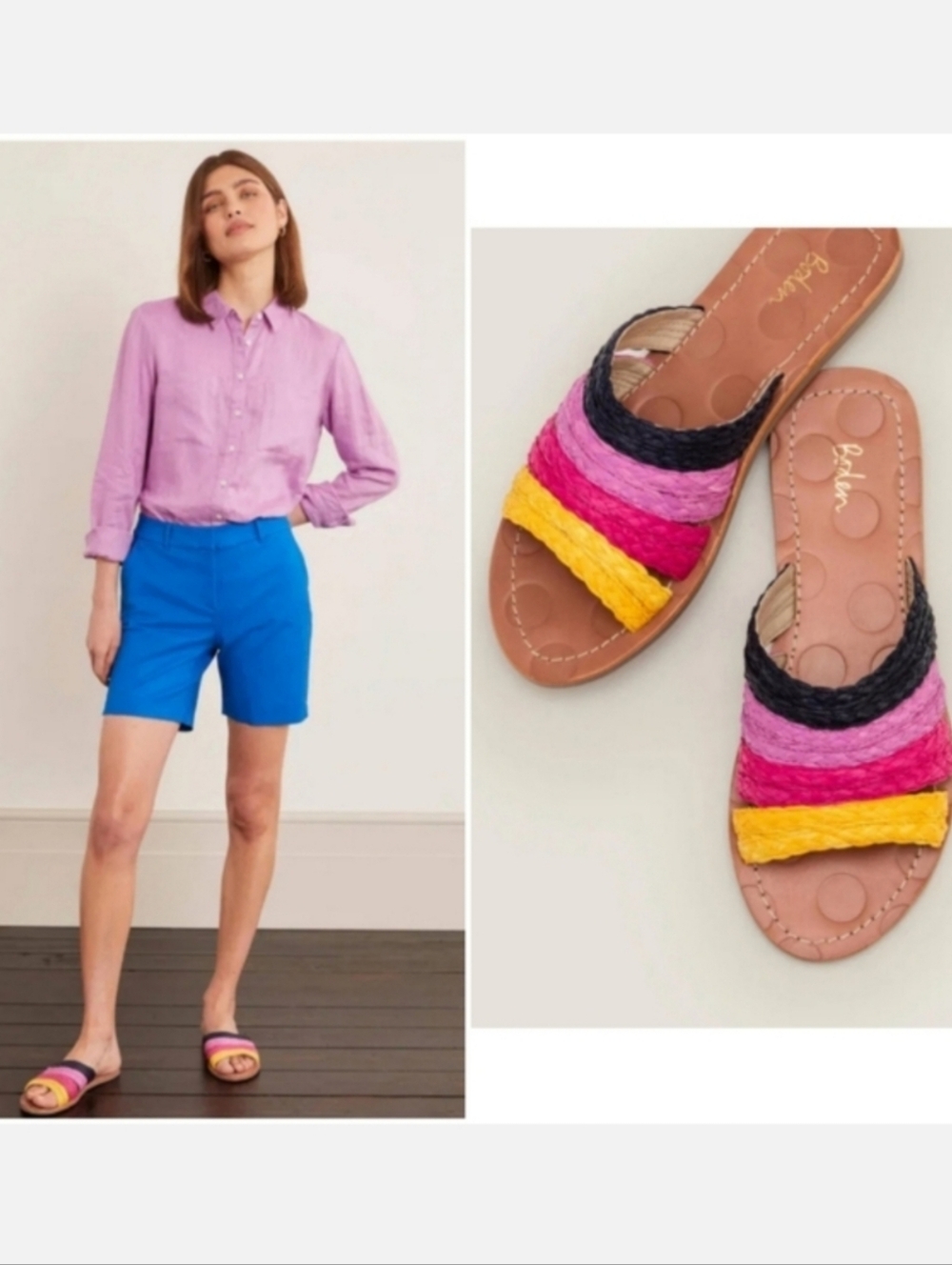Boden Leonora Woven Raffia Slide Sandals Multicolor Pink Yellow 8.5 EU 39